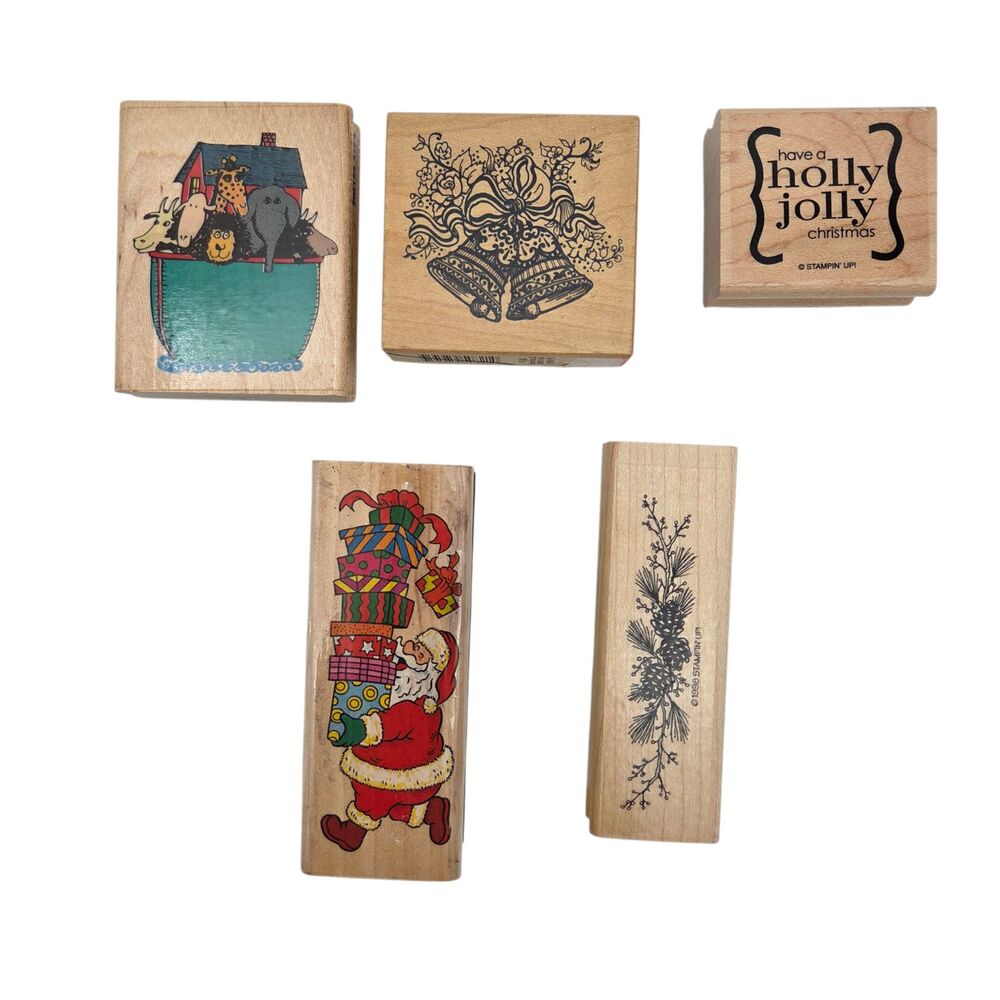 Title Vintage Rubber Stamp Lot (5) PSX F-384 Bells Stampin Up Retired 1998 Noah